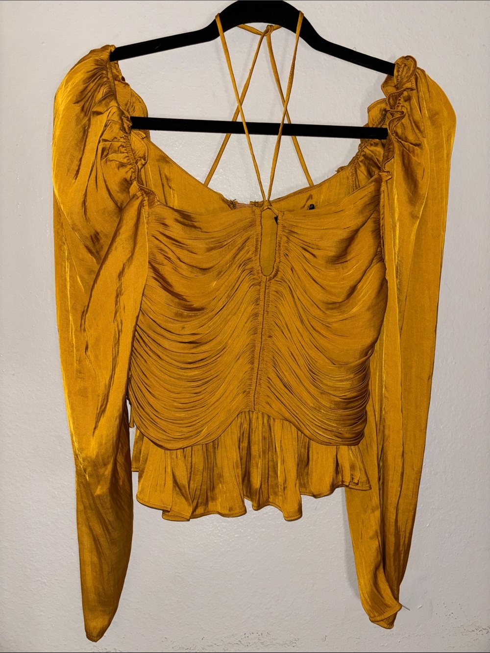 House of Harlow Golden Mustard Ruched Long-Sleeve Women’s Top